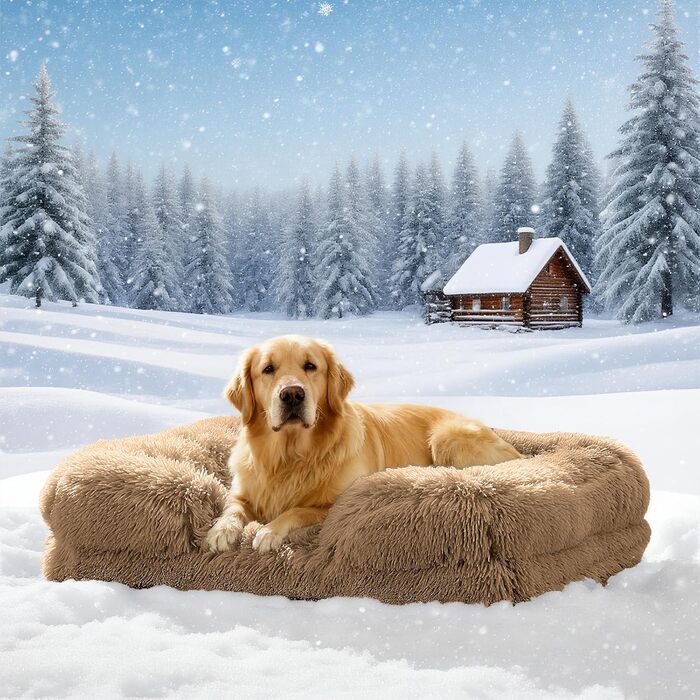 Ортопедичне ліжко для собак великих порід: тепле, неслизьке, стійке до укусів, яйцеподібне, знімний пом'якшувач, килимок для собак, зимовий подарунок для любителів собак (Хакі, L)