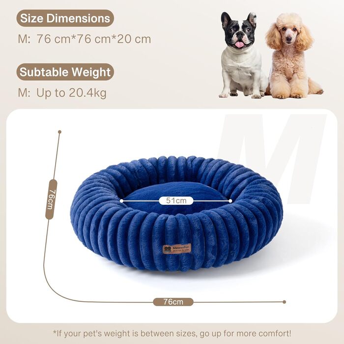 Кругле лежанка для собак MEWOOFUN, м'яке ліжко для маленьких собак та цуценят, з антиковзною основою (Морська хвиля, 76x76x20 см)