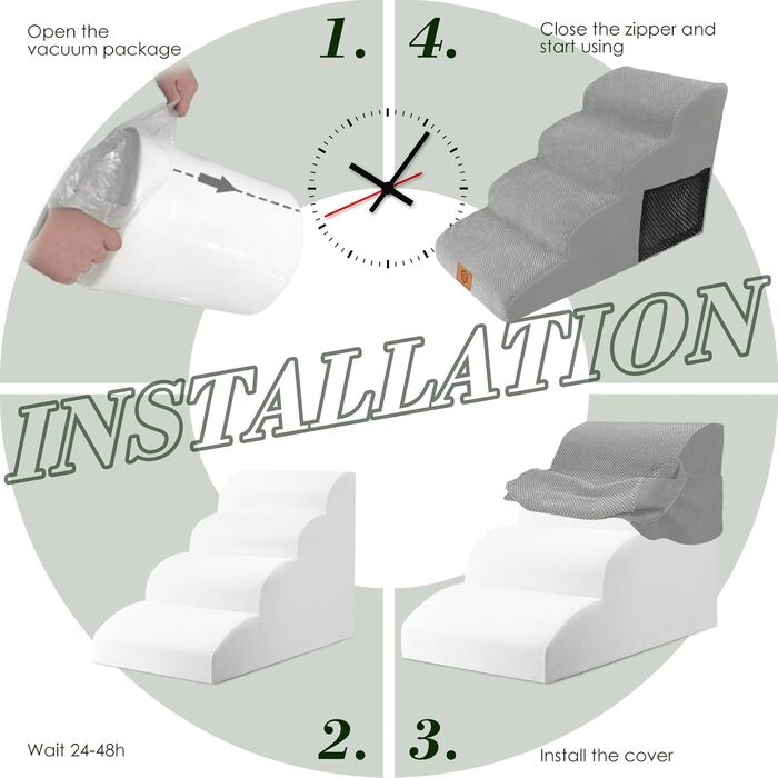 Сходинка для собак Thihome: 4 сходинки з піни, водонепроникний чохол, для маленьких собак та котів, під софу та ліжко