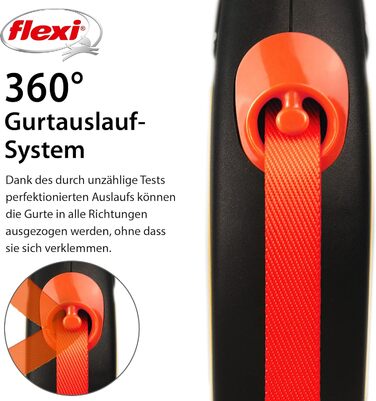 Flexi Neon M рулетка для собак до 25 кг, чорний/неоновий помаранчевий, світловідбиваючі смуги