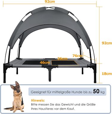 Лежанка для собак з балдахіном, велика, 92 x 76 x 92 см. Водонепроникна, з дихаючим мереживним полотном. Підходить для кемпінгу та пляжу.