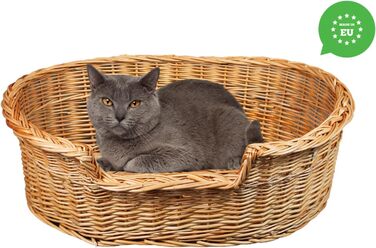 Плетене ліжко для собак та котів з ротангу, 43x28x10/14 см, розмір 75x54x21 см (без подушки)