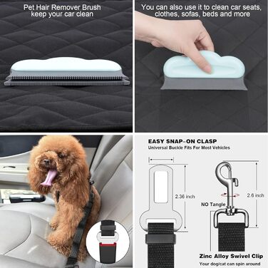 Захисний чохол на сидіння авто для собак, 136x119 см, чорний, нейлон. З щіткою для чищення та сумкою. Підходить для більшості авто та SUV.