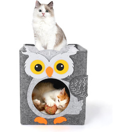Двоповерховий будиночок для котів Dripex з фетру з подушкою, 30 x 35 x 35 см (Сова)