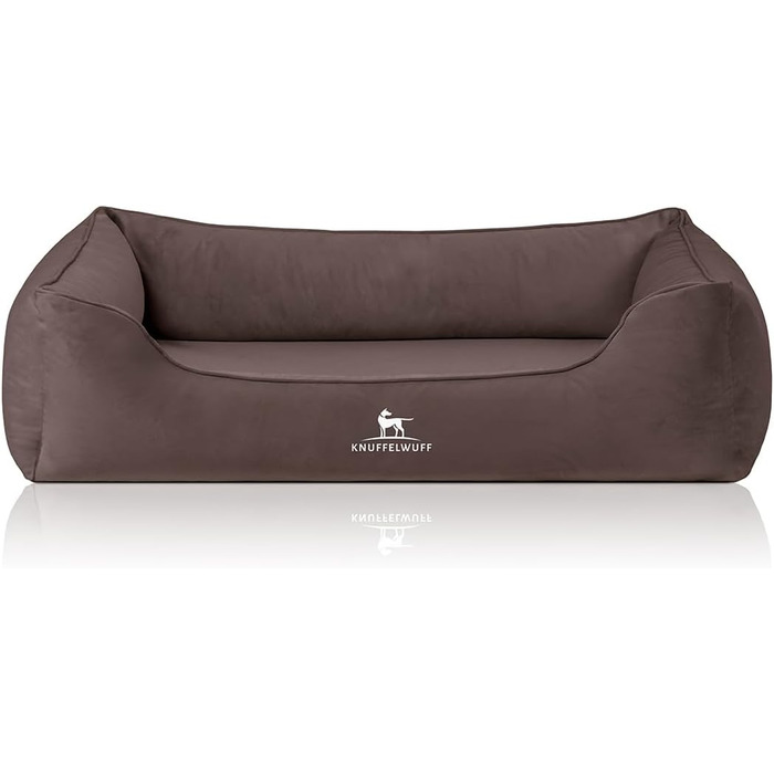 Ортопедичне ліжко для собак Knuffelwuff Jona з велюру, коричневе | Memory Foam | Знімний та пральний чохол | Захищає суглоби, зігріває, довговічне | Для собак маленьких, середніх та великих, розмір L 70 x 50 x 20 см, Коричневе