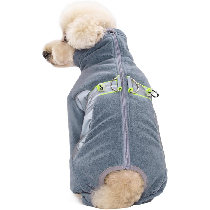 Флісовий теплий зимовий одяг для собак, куртка-комбінезон з D-кільцем, регульований, для маленьких та середніх собак (Сіро-блакитний, M)