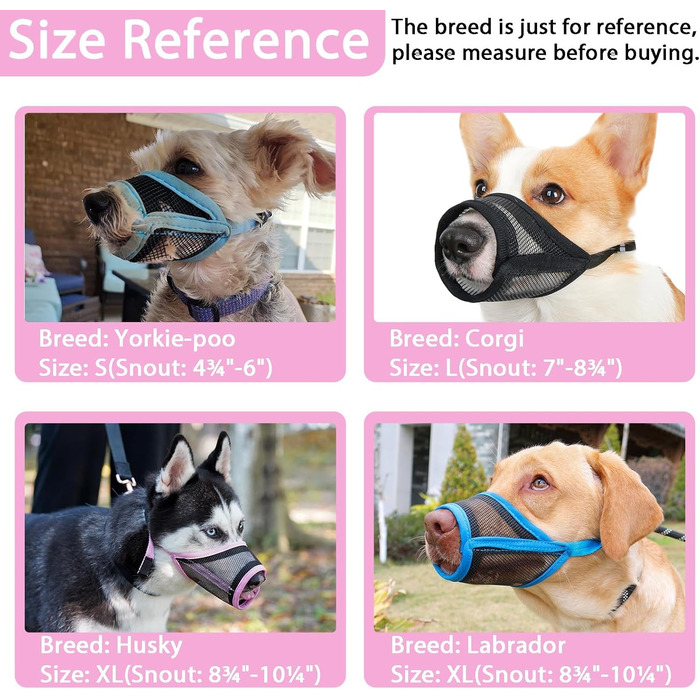 Нашийник-маска для собак LUCKYPAW, сітка, великі та середні породи, м'яка, запобігає укусам, пити можна, дихає, регулюється, для цуценят (XXL (морда: 26,4 см), XL (морда: 20-27 см))