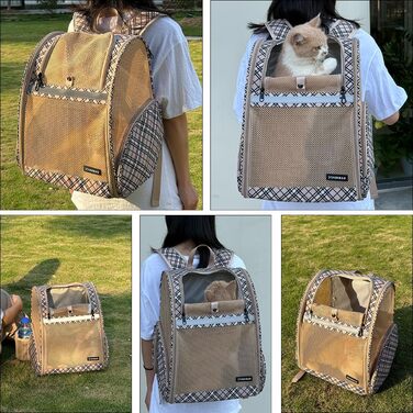 Рюкзак-переноска для собак і котів, дихаючий сітчастий рюкзак, складний, портативний, для подорожей, кемпінгу, до ветеринара, до 6,8 кг (Хакі)
