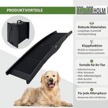 Рампа для собак TRUTZHOLM, складна, до 75 кг, антиковзаюча поверхня, допомога при завантаженні, чорна (трисекційна)