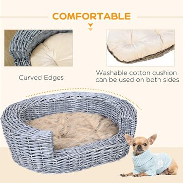 Корзина для собак і котів PawHut з подушкою, сірого кольору, 57 x 46 x 17,5 см