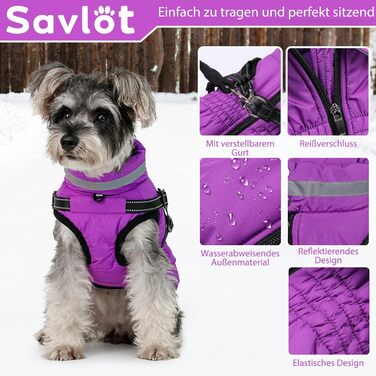 Тепла куртка для собак на зиму, водонепроникна куртка для цуценят S, фіолетовий