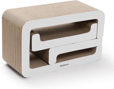 PetRhein 3-в-1 Кігтеточка для котів, велика XXL картонна кігтеточка, багатофункціональні меблі для котів з пандусом та будиночком, розтягується до 116 см, міцна завдяки стільниковій структурі, килимок для кількох котів