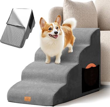 Сходинка для собак Masthome: 3 сходинки, 40 см, для маленьких собак та котів, сіра (губка)