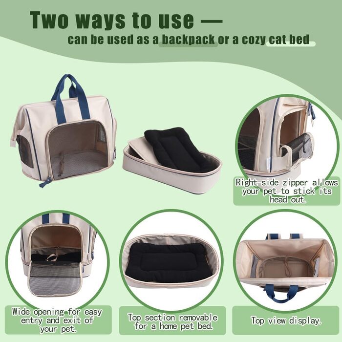 Розширювана переноска для котів – складана переноска для котів та маленьких собак до 6 кг, легка переноска-сумка для собак, дихаюча та компактна переноска, світло-сіра (біло-блакитна)