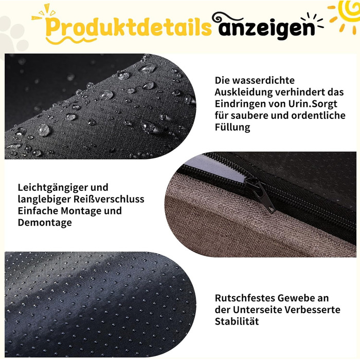 Ортопедичне ліжко для собак маленьких порід 75x60x19,8 см, з високощільним губчатим наповнювачем, для здорових суглобів, знімний водонепроникний чохол, зручне, неслизьке, хакі