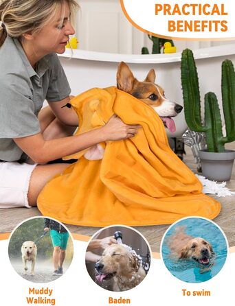 Рушник для собак JOOV E Dog Trockenmante: суперпоглинаючий, м'який, регульований для купання, плавання, прогулянок (Зелений жаб, Помаранчевий лев)