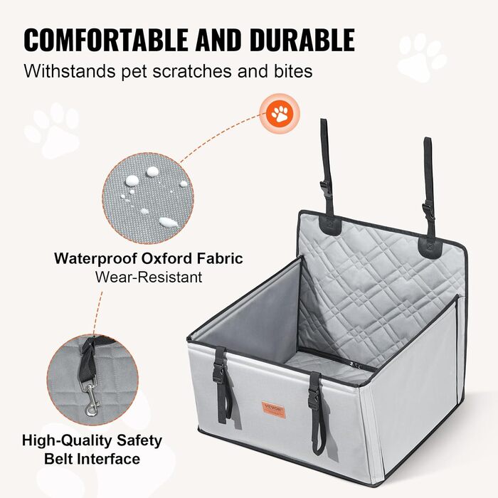 Автокрісло для собак VEVOR: водонепроникне, з підставкою, безпечне, для собак до 22 кг (Сірий)