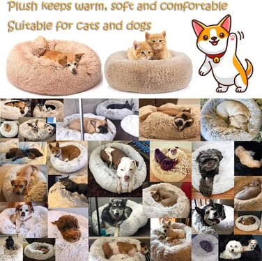Кругле ліжко для собак FANSU з м'якого плюшу, ковзаюча база, ліжко для котів, розмір та колір обираються (Помаранчевий, 60см), 60см, Помаранчевий