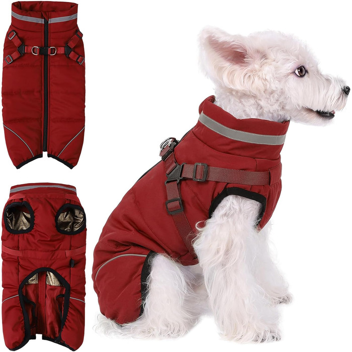 Тепла зимова куртка для собак Poseca: вітро- та водонепроникна, 2-в-1, з жилетом, для цуценят, на блискавці, червона