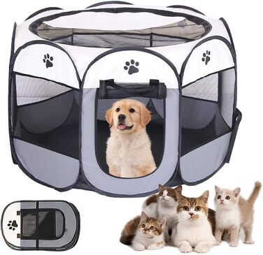 Вольєр для цуценят Dhqkqg, складаний вольєр для собак, 74x74x43 см, сірий. Підходить для собак, цуценят, котів та дрібних тварин.