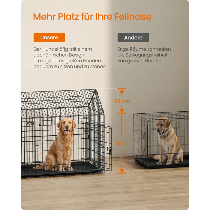 Металева клітка Feandrea для великих собак, 72,5 x 120 x 109 см