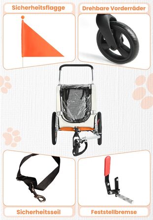 Причіп для собак SEPNINE® 2-в-1 для велосипеда та джоггінгу, до 30 кг, помаранчевий