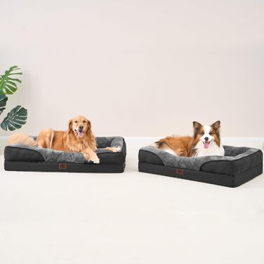 Ортопедичне ліжко для собак середніх порід EHEYCIGA, 91x68x17.5 см, з Memory Foam, вологостійке, з 4 бортиками, сіре/чорне
