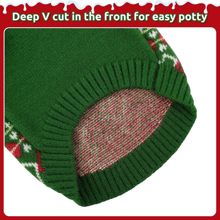 Теплий святковий пуловер для собак на Новий Рік з оленем, для маленьких та середніх собак, ідеальний для цуценят, котів та собак, зелений, S (37 см обхват грудей)