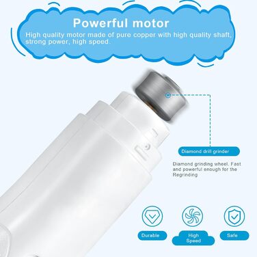 Електричний шліфувальник для нігтів собак Brifit, тихий, для собак, котів та інших домашніх тварин, білий - сріблястий