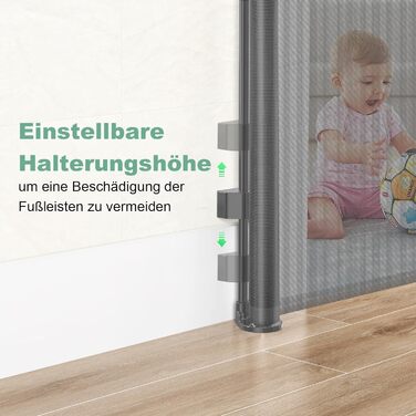 Захист для сходів з замком, висувний захист для дітей та собак, 150 см ширина, 83 см висота, автоматичне блокування (140см, сірий)