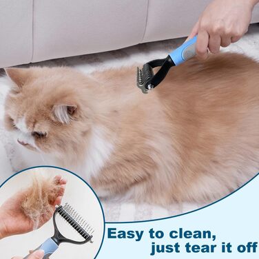 Двостороння щітка для видалення підшерстка для собак та котів, 2-в-1, синій котячий дизайн, видаляє ковтуни та шерсть