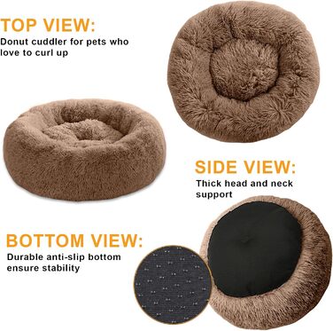 М'яке ліжко для собак та котів у вигляді пончика, плюшеве, кругле, 50 см, коричневе