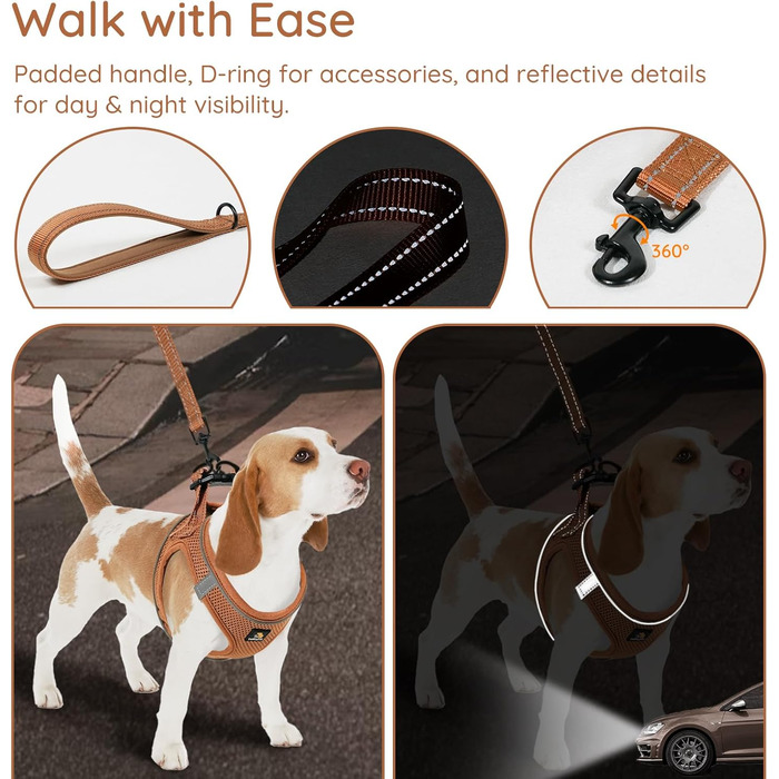 Шлейка для собак BELLA & PAL для маленьких собак з повідком, Step-in шлейка з Air Mesh, анти-тяга, світловідбиваюча, дихаюча, для цуценят, котяча шлейка, Mokka, XS (30-35см обхват грудей) Mokka