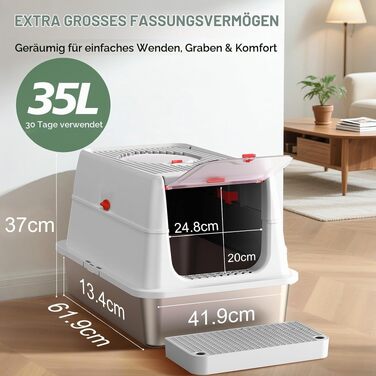 Лоток для котів BEST JAJA XXL з кришкою, нержавіюча сталь, 61.9 × 41.9 × 37 см, сірий