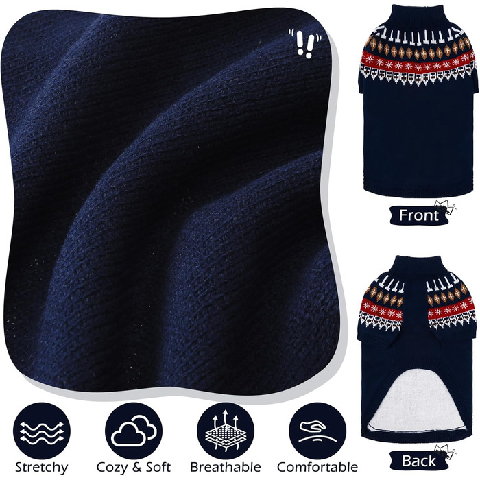 Пуловер для собак EXPAWLORER Fair Isle з візерунком Fair Isle - стильний одяг для собак, в'язана жилетка, пуловер для цуценят, теплий пуловер з коміром-стійкою для малих, середніх та великих собак, блакитний, розмір M (Medium)