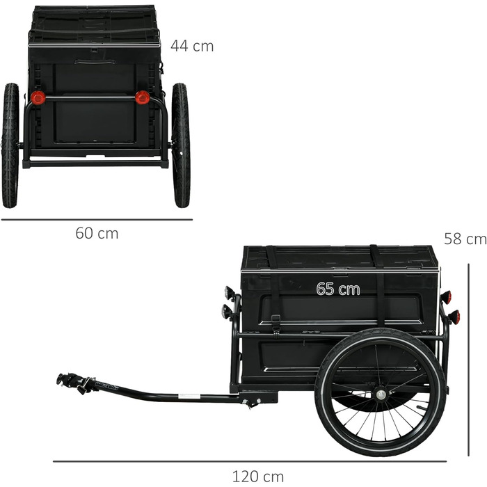 Причіп для велосипеда HOMCOM 65 л, чорний, вантажопідйомність 40 кг