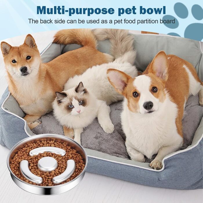 Миска для собак зі нержавіючої сталі, Slow Feeder, Ø 21 см, антислизька, для уповільненого годування, запобігає ковтання, проти запор, для собак, кольорова миска (Колір 2)