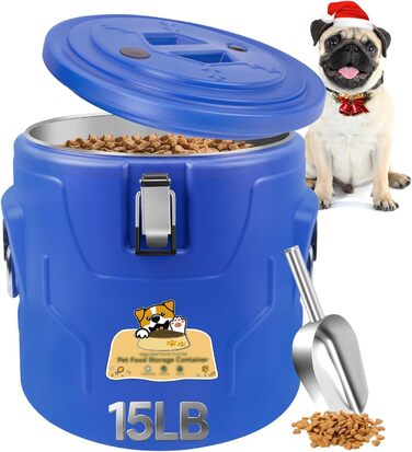Контейнер для корму для собак та котів 6.8 кг, нержавіюча сталь, герметичний, з мірною ложкою