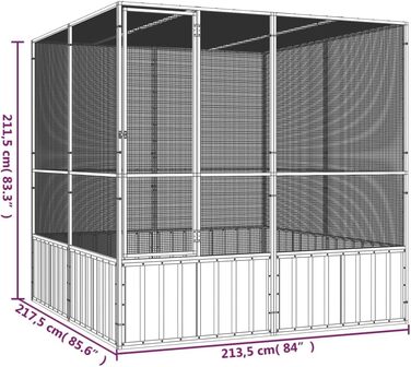 Вольєр для птахів vidaXL, оцинкована сталь, 213,6x217,4x211,6 см, сіра