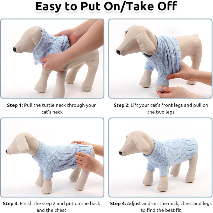 Пуловер для котів без шерсті Citétoile, теплий зимовий пуловер для котів та маленьких собак (XL, блакитний)