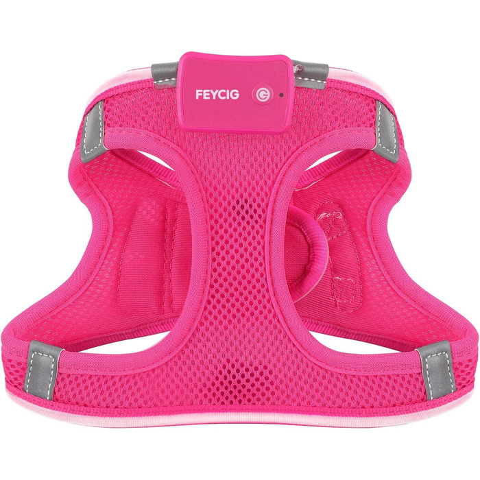 Світлодіодне шлейка для собак Feycig, зарядний акумулятор, світловідбиваючий, для цуценят та собак середніх розмірів, дихаюча шлейка (рожевий, X-Small)