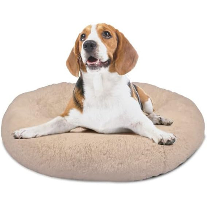 Ліжко для собак і котів Mediashop Peaceful Pooch S, 58 см, бежевий, плюшевий, знімний чохол, водо- та брудовідштовхувальне, ортопедичне, з антиковзкими ніжками