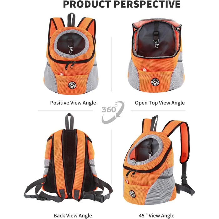 Рюкзак для собак та котів PETCUTE, зручний для подорожей, з підкладкою та водонепроникним дном, оранжевий