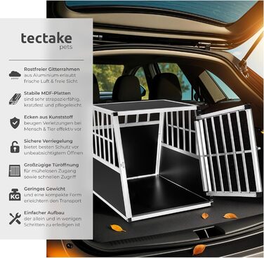 Транспортна переноска для собак tectake® - алюмінієва переноска для авто та дому (66 x 90 x 69,5 см)