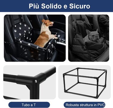 Автомобільний сидіння для собак на переднє сидіння - чорний, з ременями безпеки, водонепроникний, для малих та середніх порід