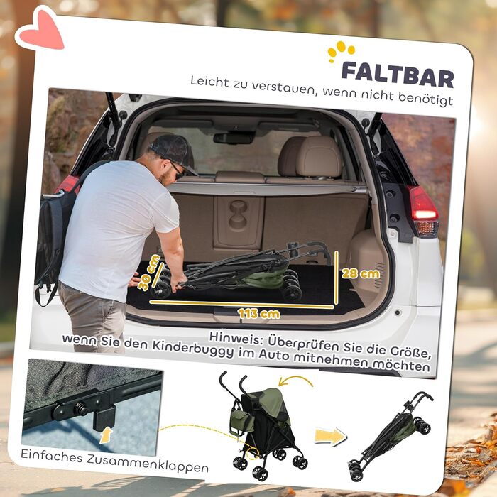 Візок для собак та котів PawHut, складний, до 4 кг, з сітковими вікнами, ремінь через плече, кишеня для зберігання, тримач для чашки, парасолька