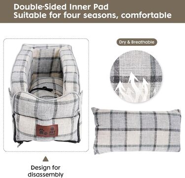 Автокрісло для собак та котів, середньої консолі, стабільне, з ременем, знімний, миючий, для собак та котів середніх порід до 6 кг (у клітинку)