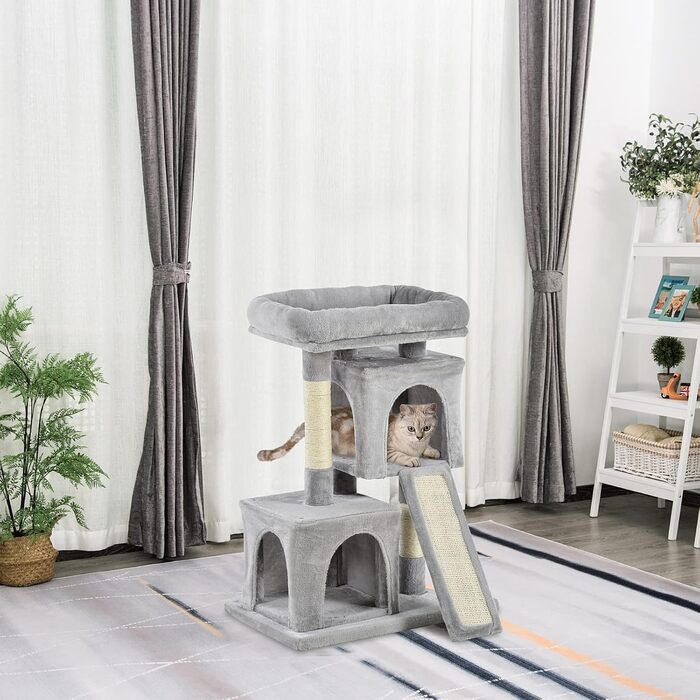 PawHut Когтеточка для котів 83 см, компактний котячий комплекс із сизалевими стовпами, ігровий будиночок для маленьких котів, світло-сірий