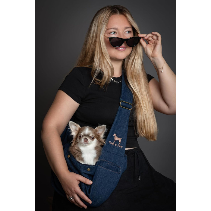 Трансформер для собак Noah & Paw до 5 кг: сумка-переноска з регульованим ремінцем та м'яким хутром, подвійний захист, преміум денім