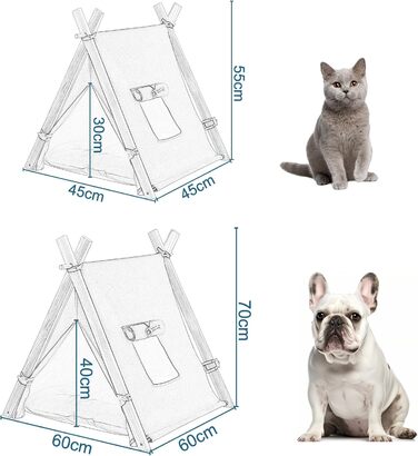 Тент для собак та котів EUGAD Tipi, білий, 60x70x60 см (M), 45x55x45 см (S), для дому